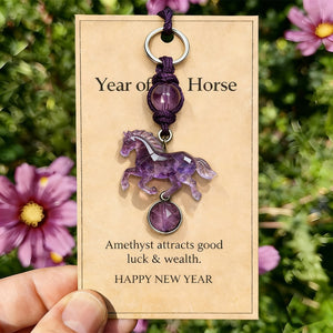 Lucky Amethyst Crystal Horse Keychain - A Symbol of Wisdom & Success
