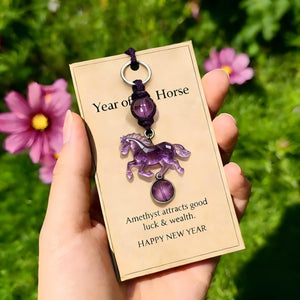 Lucky Amethyst Crystal Horse Keychain - A Symbol of Wisdom & Success