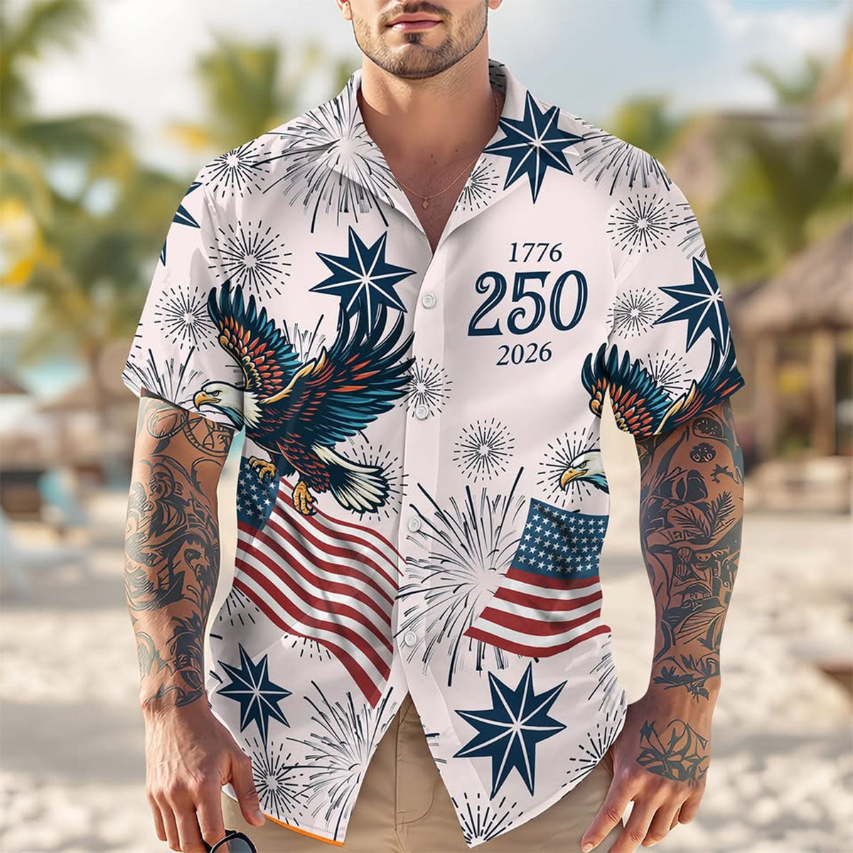 Men's American 250th Anniversary Art Print Hawaiian Shirt